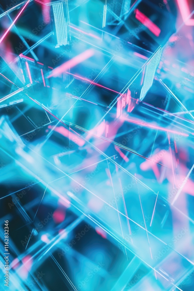 Poster a computer screen displaying a mesmerizing display of blue and pink lights, perfect for use in tech-