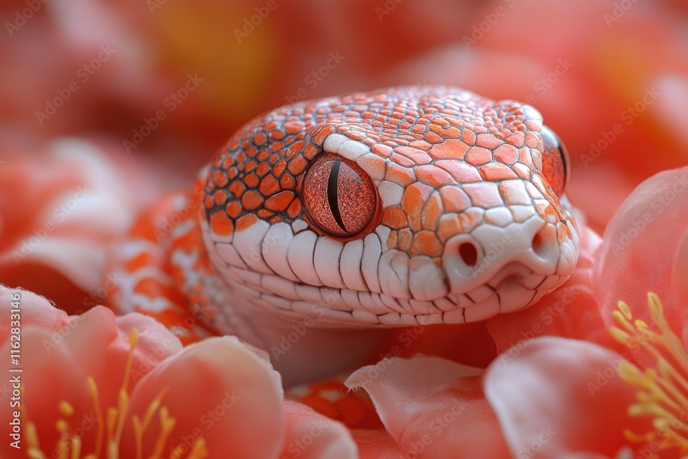 Poster Close-up shot of a snake surrounded by colorful flowers