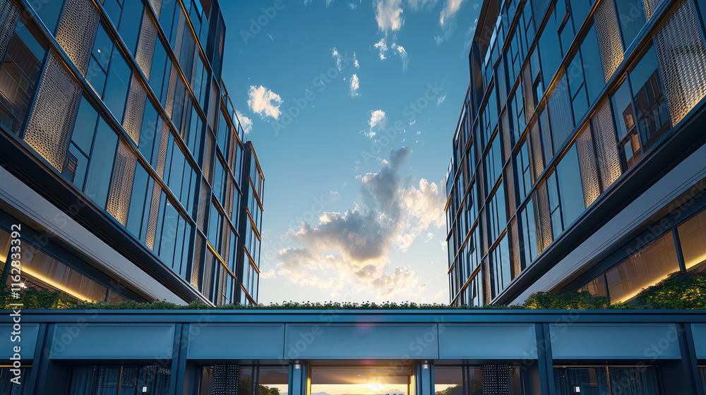 Fototapete the exterior front facade, showing two modern buildings with slightly different heights and shapes t