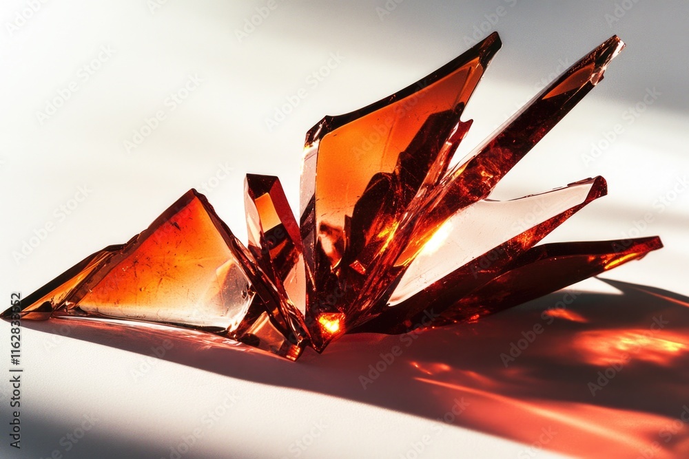 Poster a detailed view of a intricate glass sculpture on a table, suitable for use in decorative or artisti