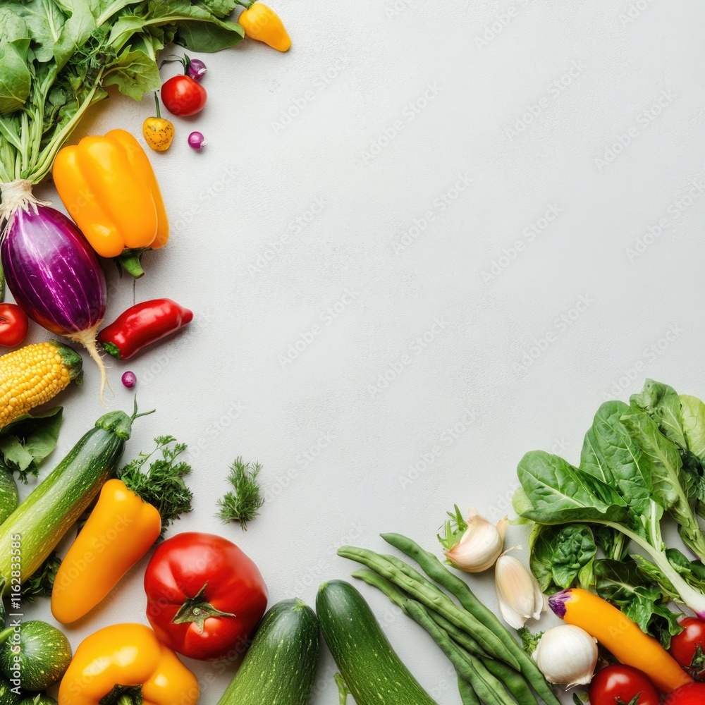 Poster A selection of colorful vegetables arranged in a circular pattern, ideal for use as a graphic or design element
