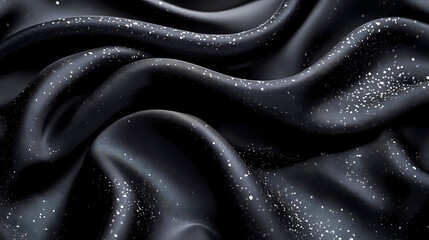 Smooth Black Satin Fabric with Soft Highlights and Sophisticated Folds