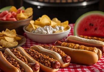 Delicious Hot Dogs with Baked Beans, Picnic Food