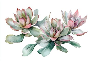 Watercolor illustration of two beautiful flowers with pink and green petals