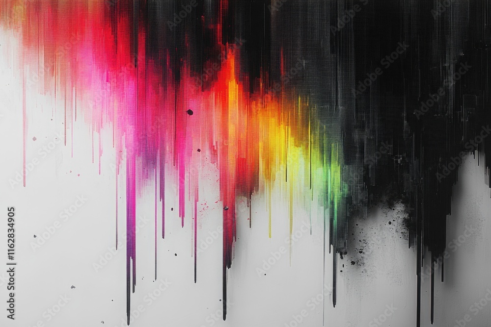 Poster a close-up of colorful paint splatters on a black background, perfect for art or design projects