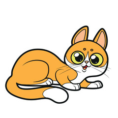 Cute cartoon orange cat on white background