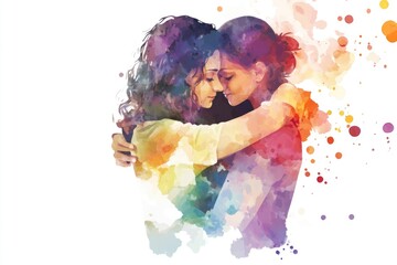 A pair of people embracing each other against a clean white backdrop