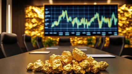 Financial Conference Room with Chart and Gold Display
