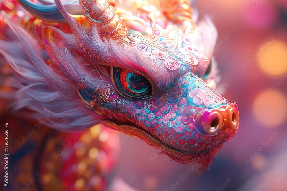 Poster a close-up view of a dragon statue, ideal for use in fantasy-themed designs and illustrations
