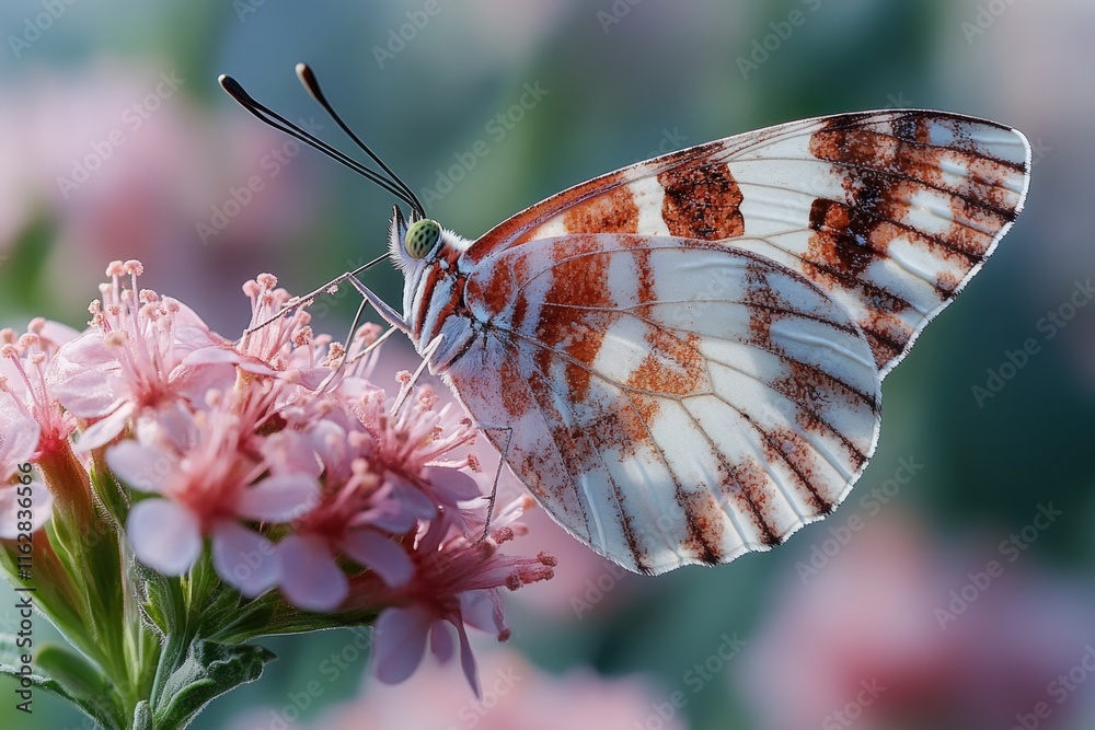 Poster close-up shot of a butterfly sitting on a colorful flower