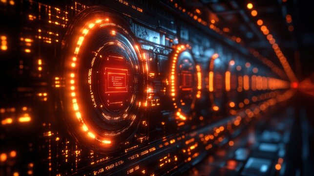 Futuristic glowing interface tunnel.