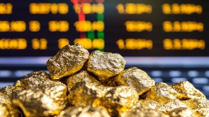 Gold Bars in Financial Office Displaying Stock Charts