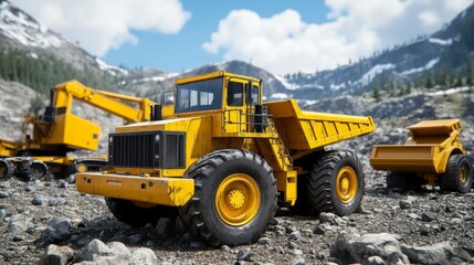 Fototapeta premium Heavy Machinery Extracting Gold from Rocky Landscape