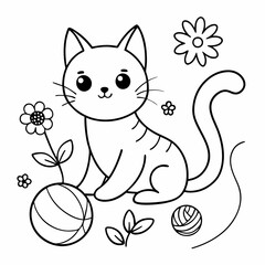 Vector art illustration of a cat playing in a flower garden