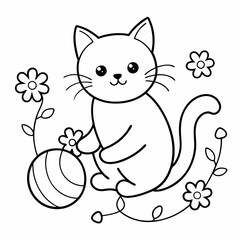 Vector art illustration of a cat playing in a flower garden