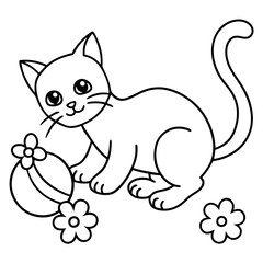 Vector art illustration of a cat holding a flower