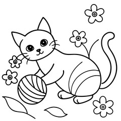 Vector art illustration of a cat playing in a flower garden