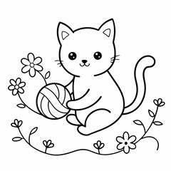 Vector art illustration of a cat playing in a flower garden
