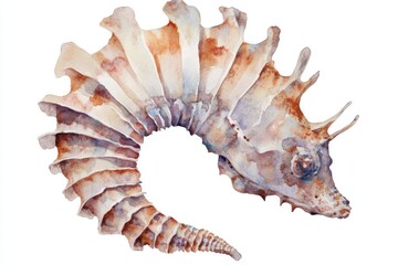 Obraz premium A beautiful hand-painted seahorse on a plain white background, perfect for ocean-themed designs and illustrations