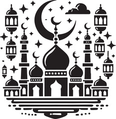Eid Mubarak icon silhouette vector with white background