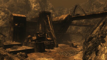Fototapeta premium Machinery Extracting Gold Ore from Deep Mine