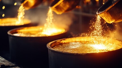 Molten Gold Being Poured into Industrial Molds