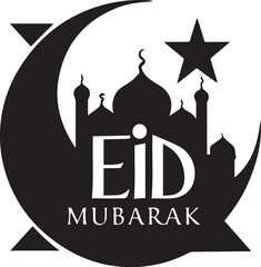 Eid Mubarak icon silhouette vector with white background