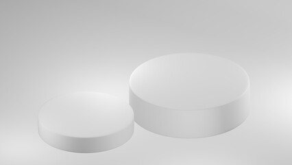3D Cylinder 2 white pedestal podiums with layer and close up on background clean luxury style high angle