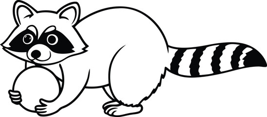 Raccoon is standing on a ball silhouette vector, Raccoon is standing on a ball line art vector illustration