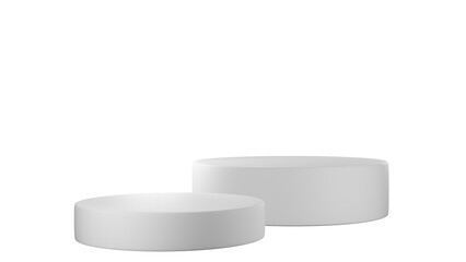 3D Cylinder 2 white pedestal podiums with layer and close up on transparent background clean luxury style