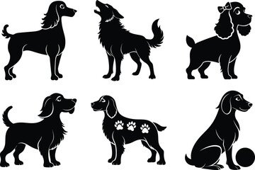English cocker spaniel dog silhouette, English Cocker Spaniel Black silhouette illustration design
