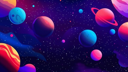 Vibrant Cosmic Landscape: Abstract Planets and Nebula