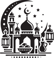 Eid Mubarak icon silhouette vector with white background