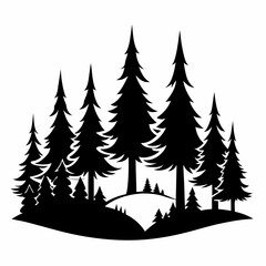 Obraz premium Winter forest silhouette vector illustration on white background