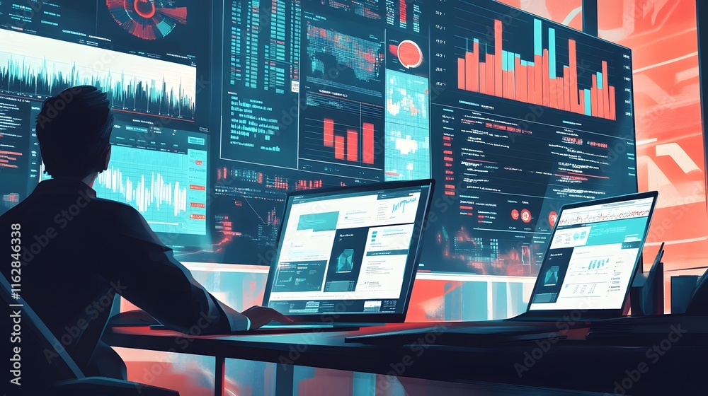Poster analyst working with extensive data visualizations