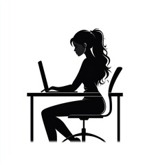 Woman Working on Laptop at Desk Silhouette