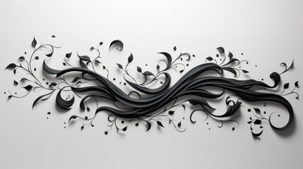 Elegant Black Floral Swirl Design: A 3D Rendering of Intricate Floral Patterns