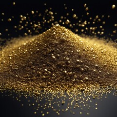 A glistening pile of golden dust with shimmering particles floating in the air