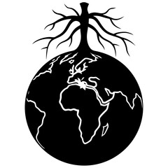 Earth with Roots vector silhouette