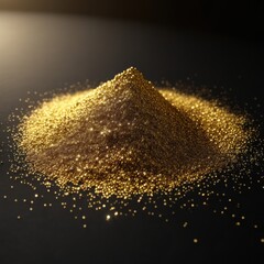 A glistening pile of golden dust with shimmering particles floating in the air
