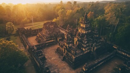 Naklejka premium Aerial View of Ruins Bathed in Golden Sunlight
