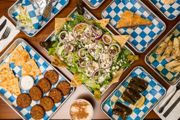 Greek food flat lay composition
