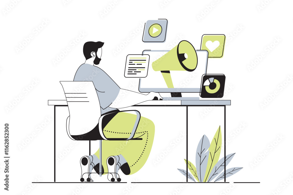 Aufkleber digital marketing web concept with flat cartoon people for website design. man creating advertising 
