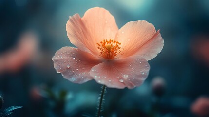 Fototapeta premium Delicate Peach Blossom Dewdrops Garden Bloom