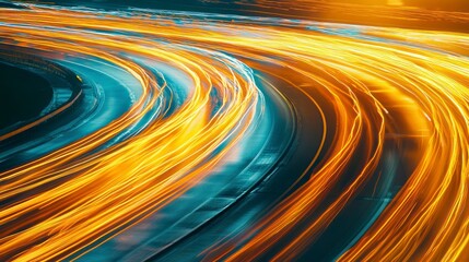 Flowing traffic lights on the highway at night