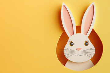 Easter bunny illustration on a yellow background with copy space on the left.