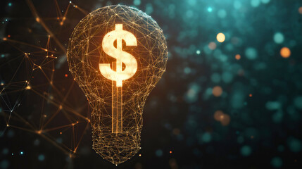 Bright Wireframe Dollar Lightbulb Concept for Financial Innovation and Success