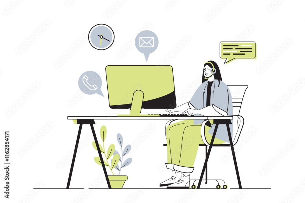 Leinwandbilder customer service web concept with flat cartoon people for website design. call center operator in he