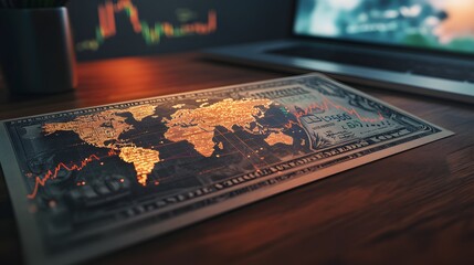 Global Finance Illuminated World Map On Dollar Bill