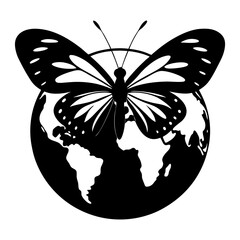 Butterfly on Earth vector silhouette
